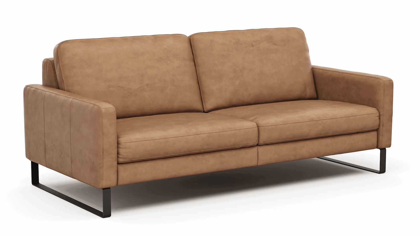 Sofa Enna - 3,5-Sitzer, Armlehne A, Leder, Cognac, Kufe, Schwarz von Contur
