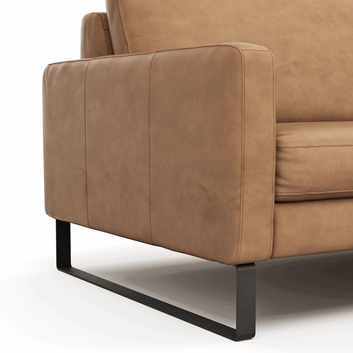 Sofa Enna - 3,5-Sitzer, Armlehne A, Leder, Cognac, Kufe, Schwarz von Contur