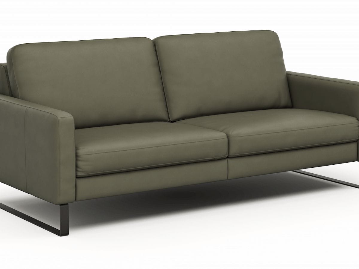 Sofa Enna - 3,5-Sitzer, Armlehne A, Leder, Olive, Kufe, Schwarz von Contur