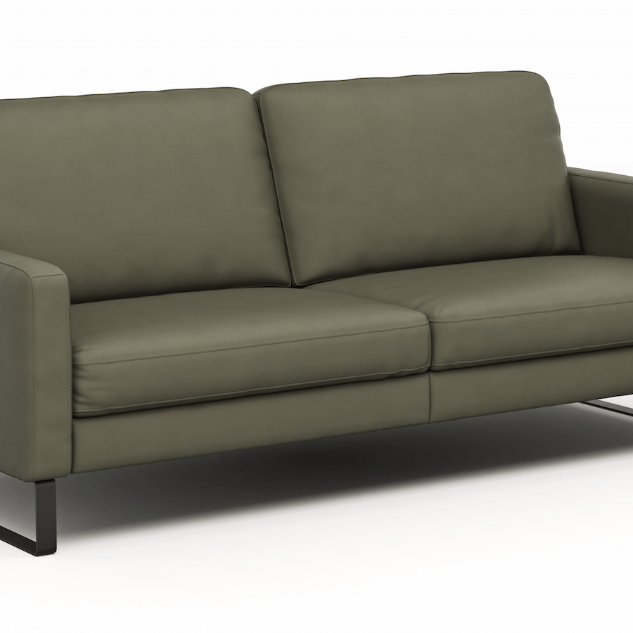 Sofa Enna - 3,5-Sitzer, Armlehne A, Leder, Olive, Kufe, Schwarz von Contur
