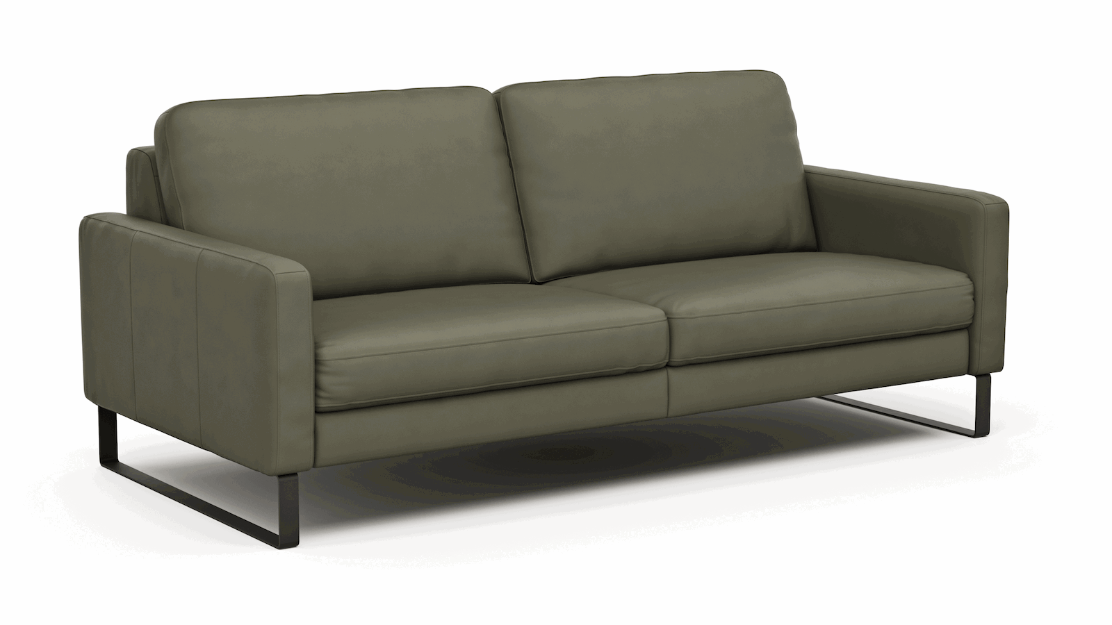 Sofa Enna - 3,5-Sitzer, Armlehne A, Leder, Olive, Kufe, Schwarz von Contur