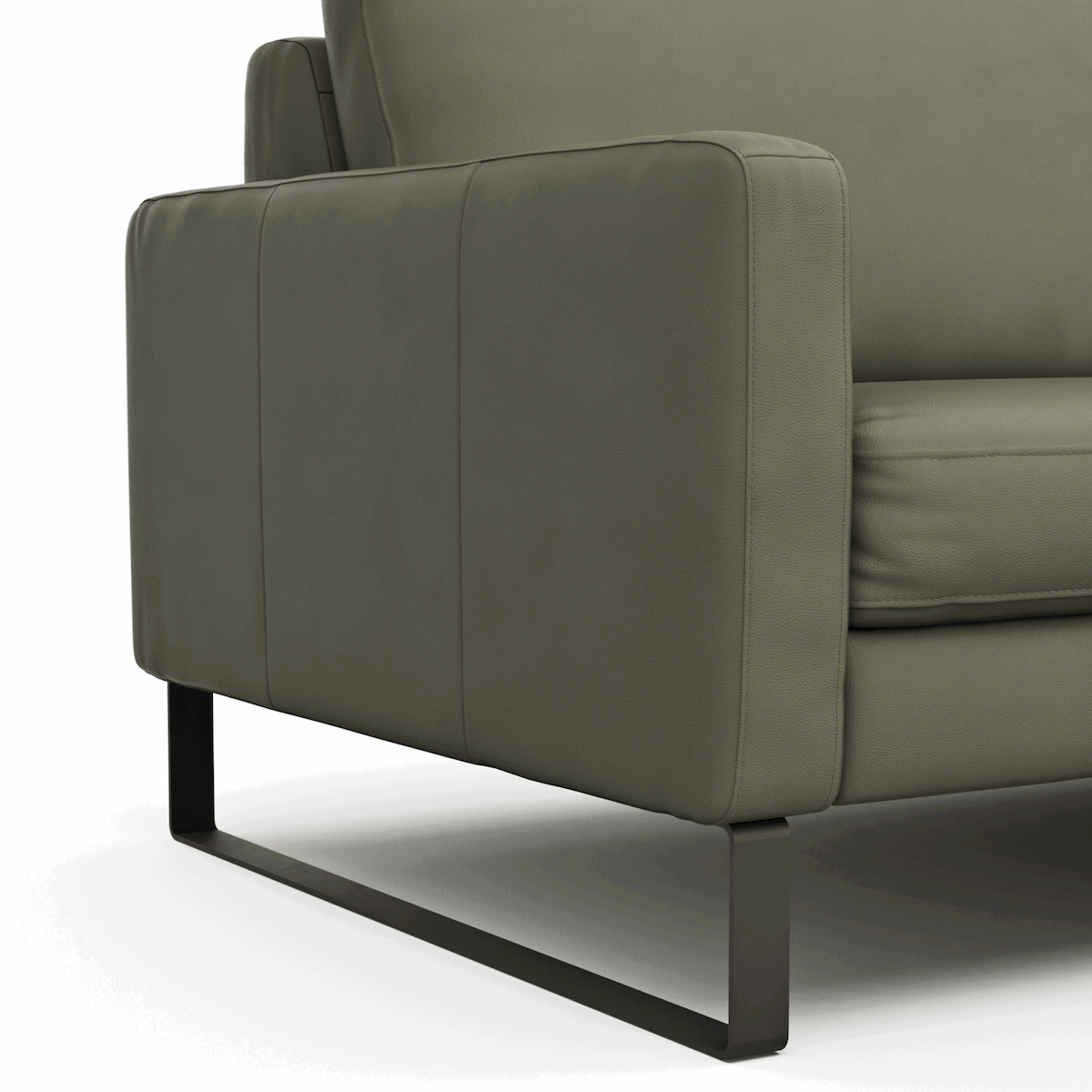 Sofa Enna - 3,5-Sitzer, Armlehne A, Leder, Olive, Kufe, Schwarz von Contur