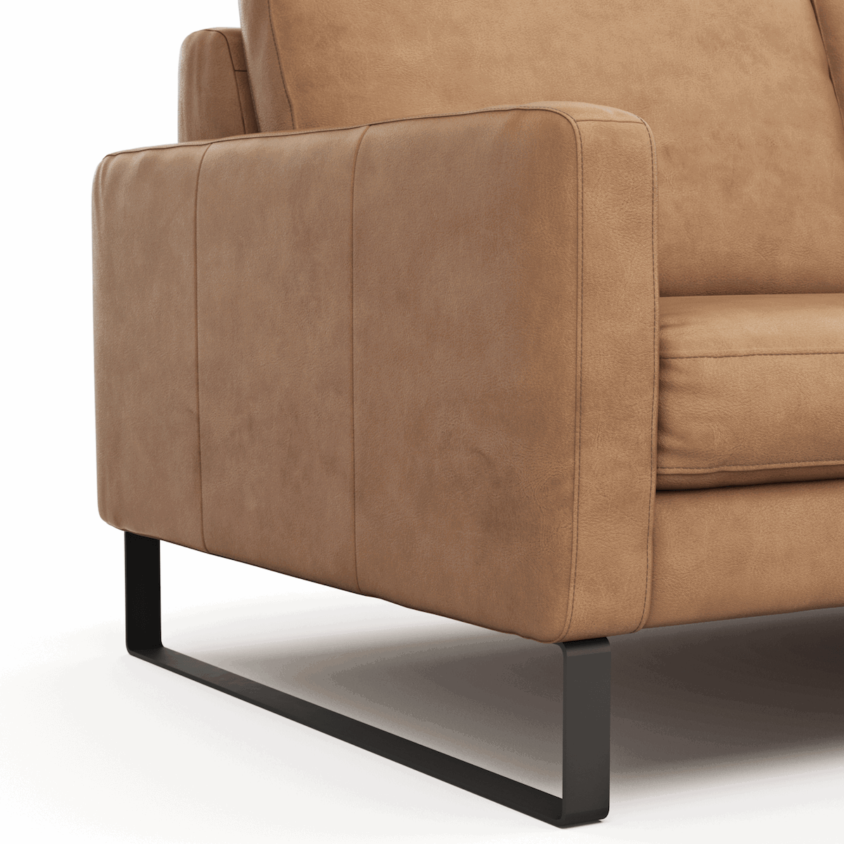 Sofa Enna - 3-Sitzer, Armlehne A, Leder, Cognac Kufe, Schwarz von Contur Einrichten