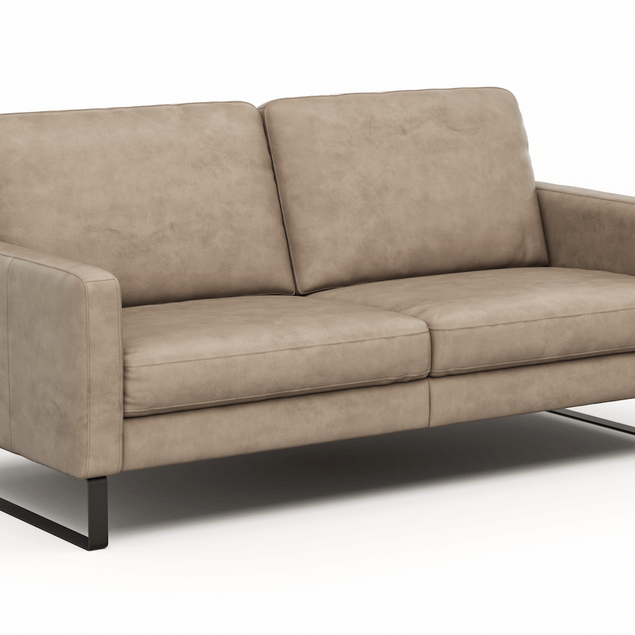 Sofa Enna - 3-Sitzer, Armlehne A, Leder, Taupe, Kufe, Schwarz von Conntur Einrichten