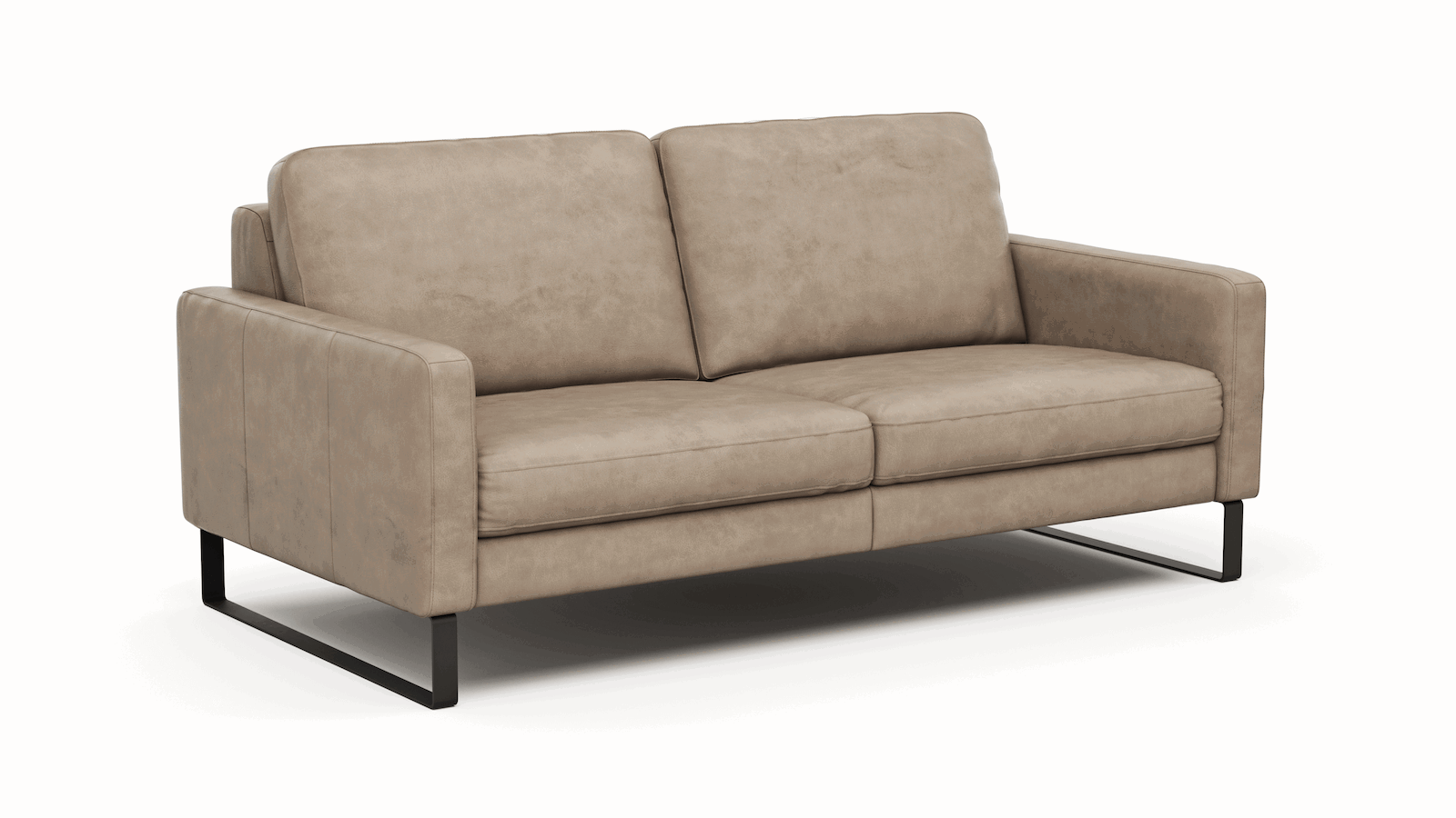 Sofa Enna - 3-Sitzer, Armlehne A, Leder, Taupe, Kufe, Schwarz von Conntur Einrichten