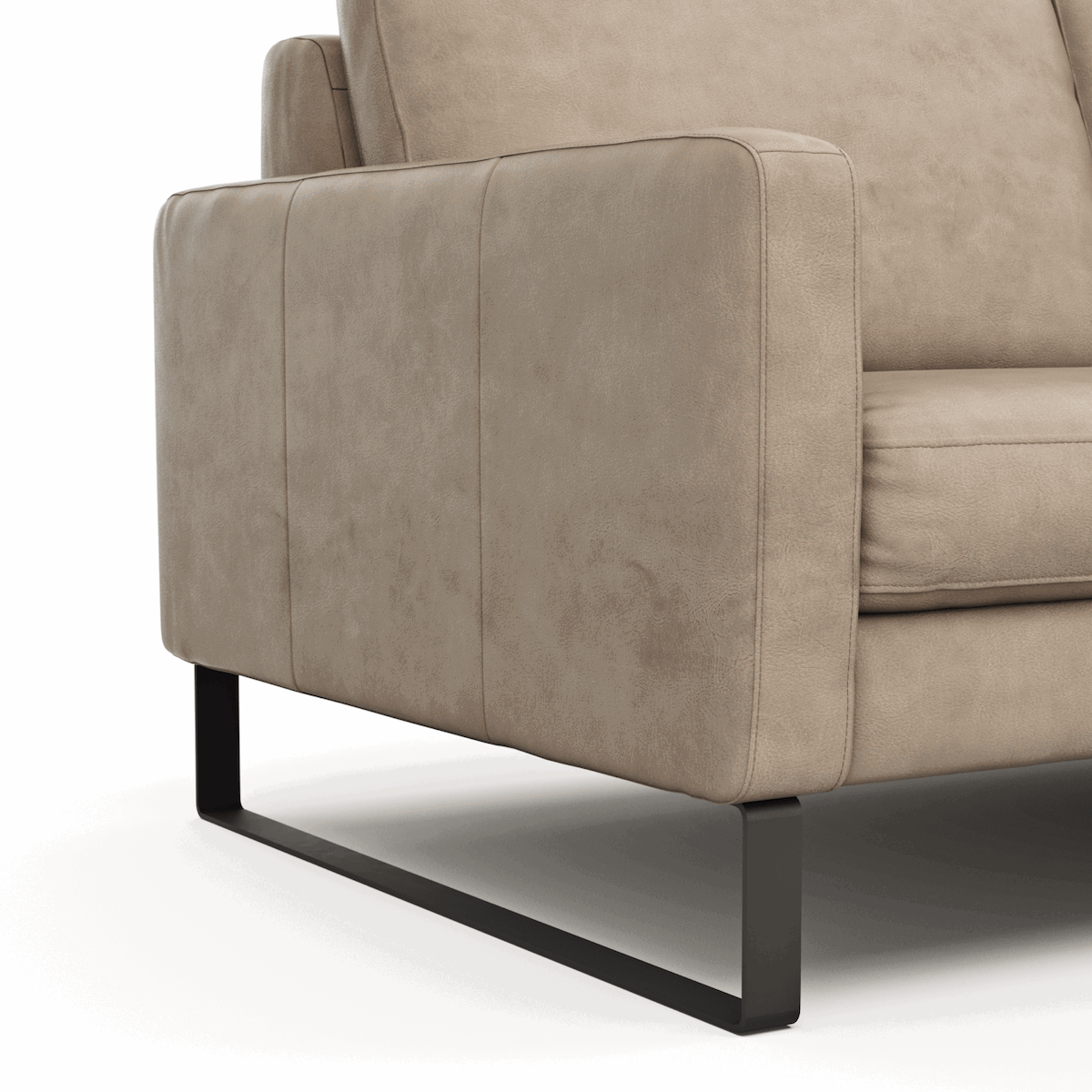 Sofa Enna - 3-Sitzer, Armlehne A, Leder, Taupe, Kufe, Schwarz von Conntur Einrichten