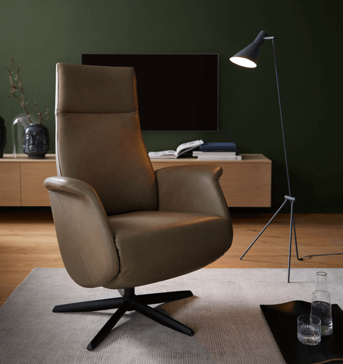 Sessel Girona - Relaxfunktion (motorisch), Leder, Moos von Contur