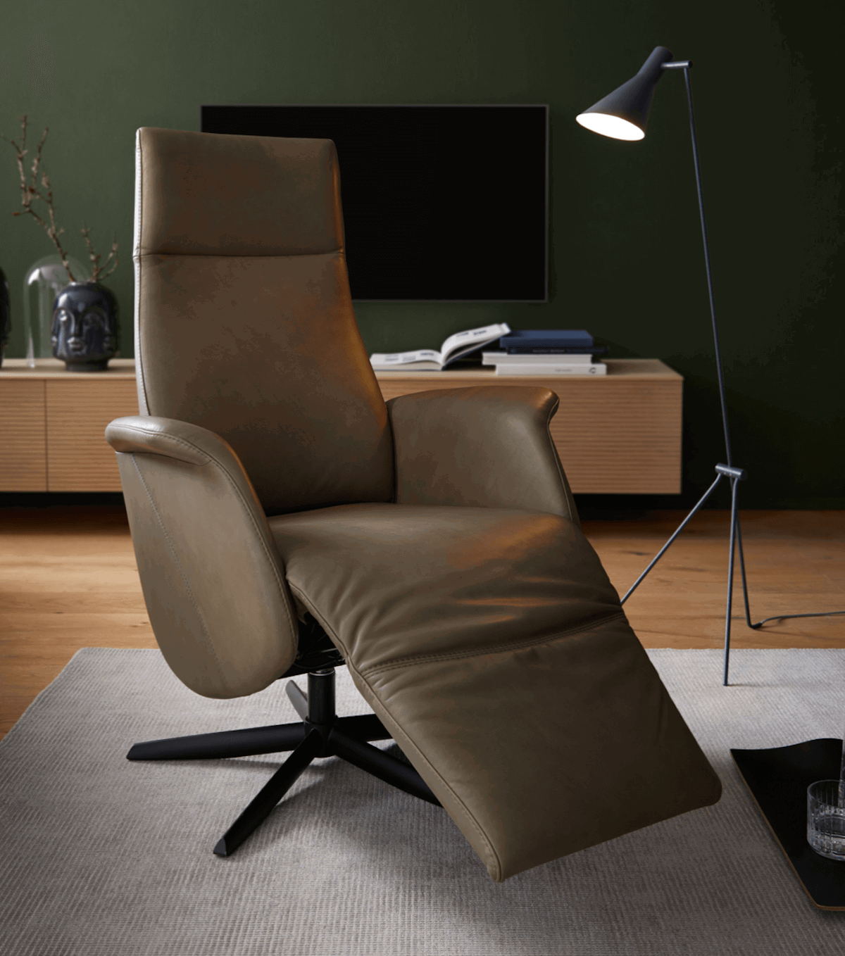 Sessel Girona - Relaxfunktion (motorisch), Leder, Moos von Contur