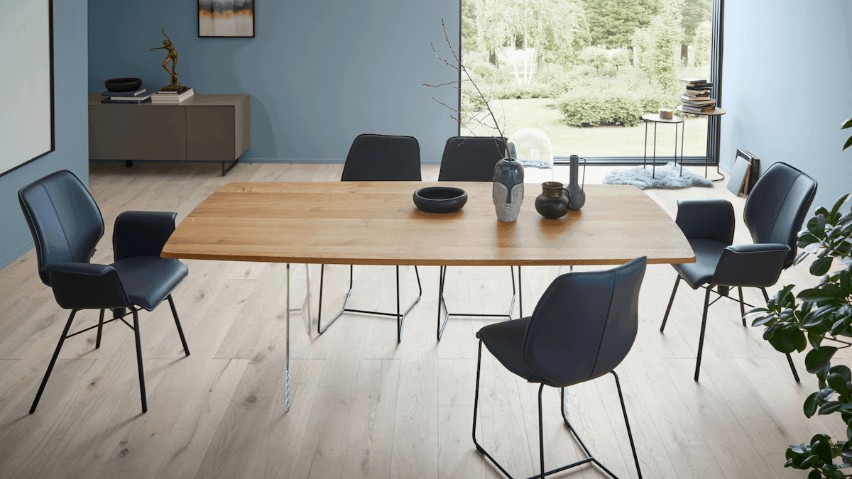 Stuhl Penthouse - Stoff, Dunkelblau, Leder, Lavendel, Kufen, Anthrazit von Contur