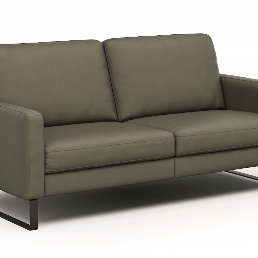 Sofa Enna - 3-Sitzer, Armlehne A, Leder, Olive, Kufe, Schwarz von Contur Einrichten