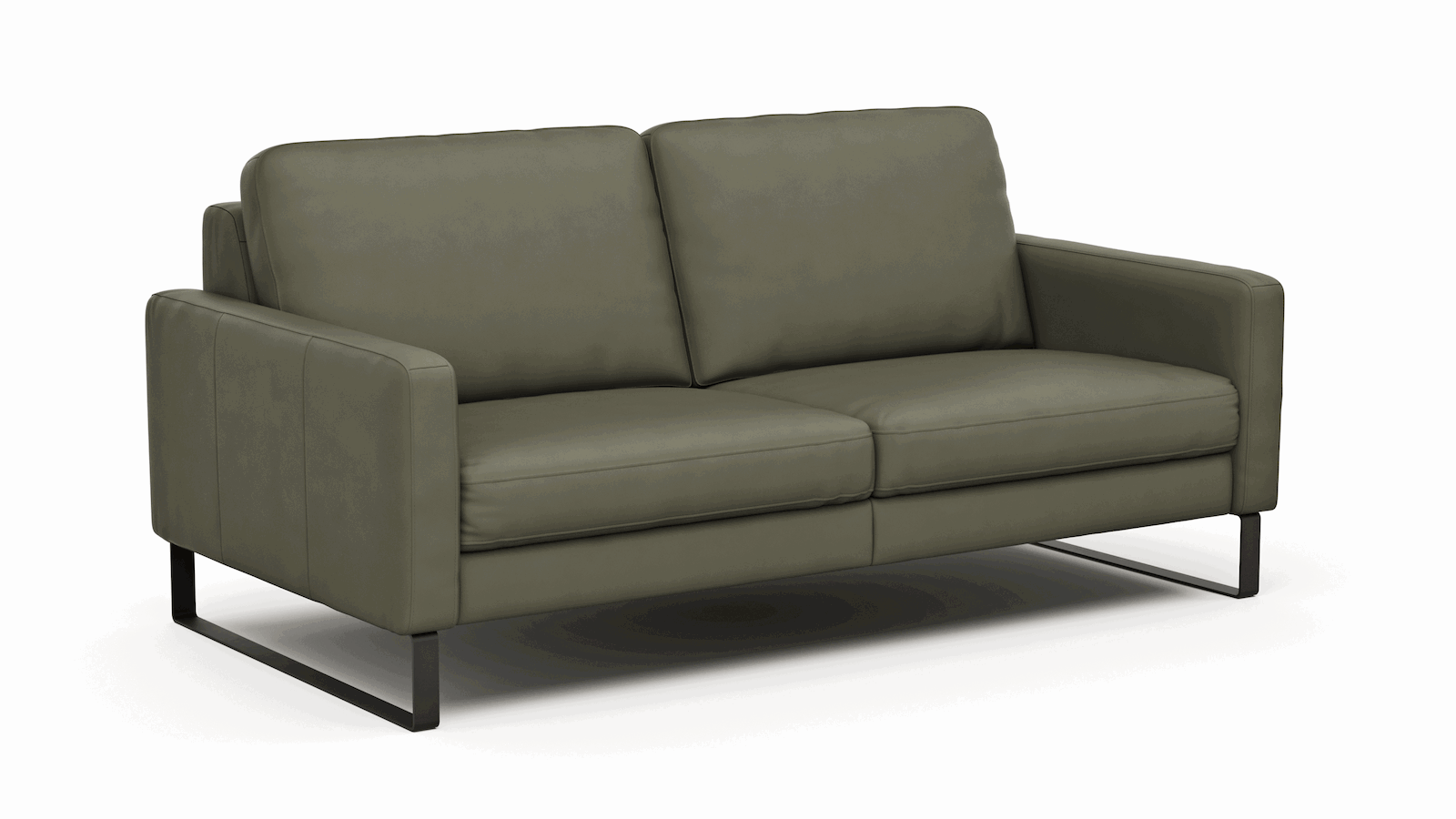 Sofa Enna - 3-Sitzer, Armlehne A, Leder, Olive, Kufe, Schwarz von Contur Einrichten