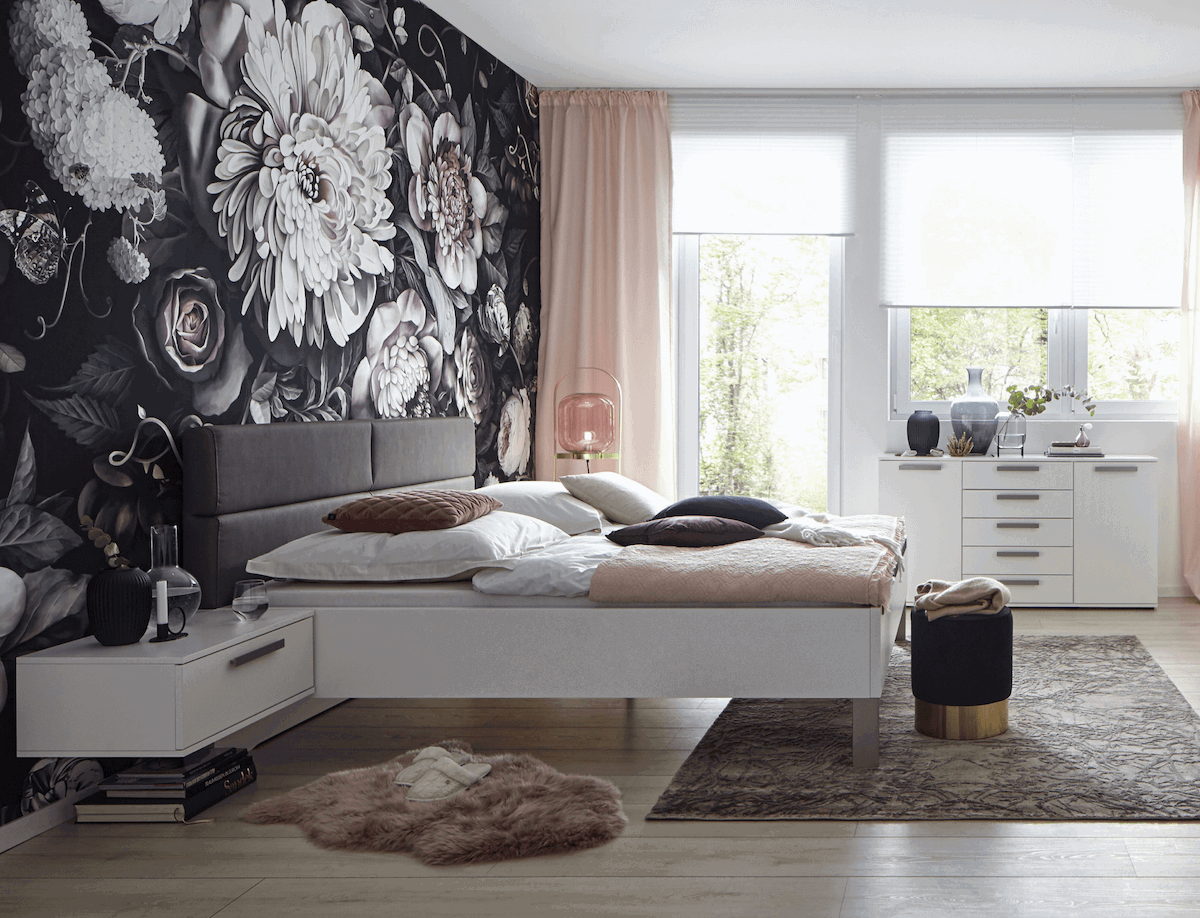 Bett Viana - Liegefläche ca. 180x200 cm, Holzwerkstoff Weiß, Kunstleder Anthrazit von Global Family
