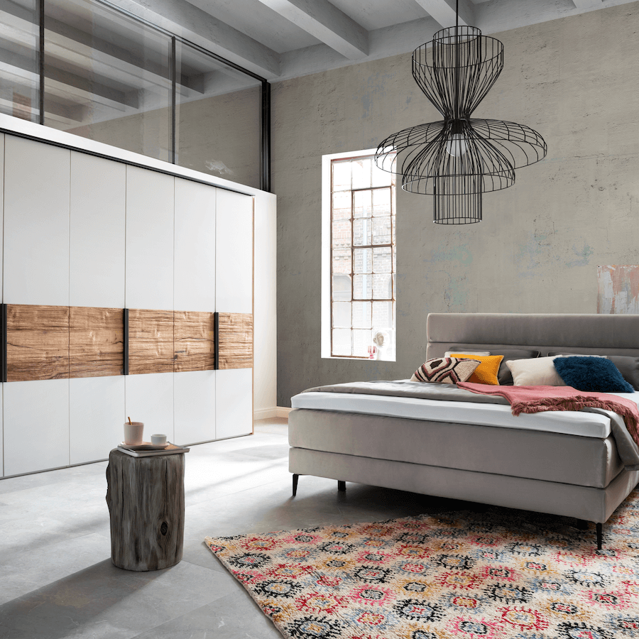 Dreht&uuml;renschrank Acerra - B. ca. 299 cm, Lack, Wei&szlig;, Wildeiche massiv, 4 x Spaltholz