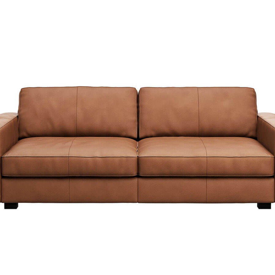 Sofa Aprino 2 - 3,5-Sitzer XL, Dickleder, Cognac, Armlehne Block schmal