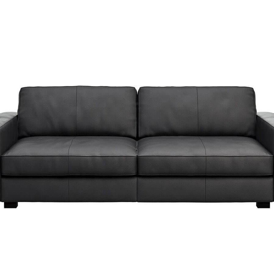 Sofa Aprino 2 - 3,5-Sitzer XL, Dickleder, Schwarz , Armlehne Block schmal