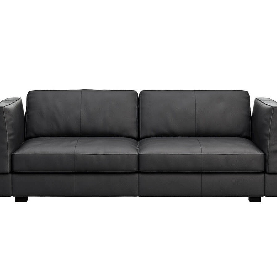 Sofa Aprino 3 L in schwarzem Leder mit Armlehnkissen von Contur Einrichten