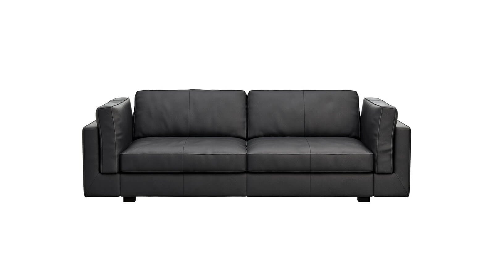 Sofa Aprino 3 L in schwarzem Leder mit Armlehnkissen von Contur Einrichten