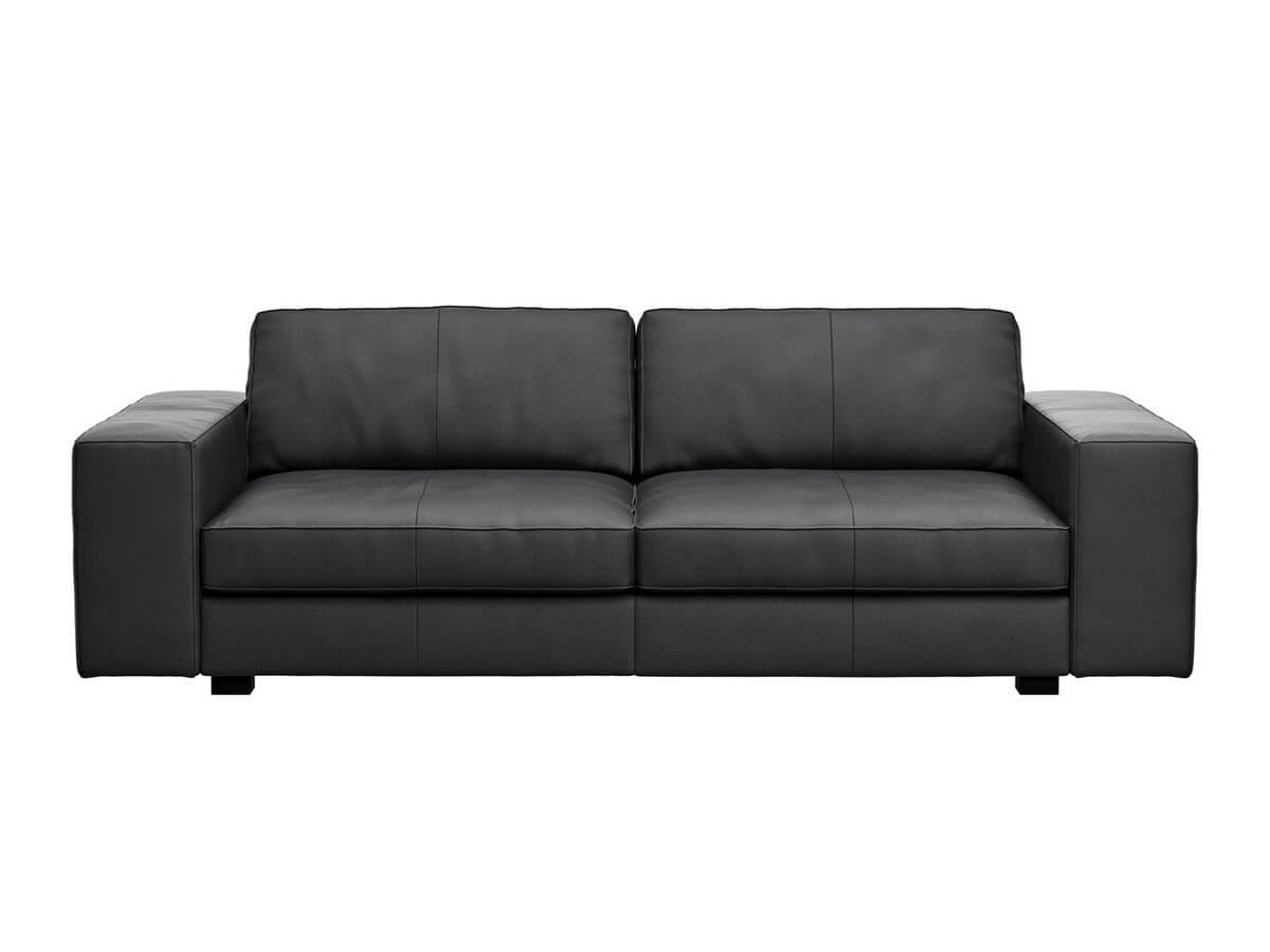 Sofa Aprino 1 - 3,5-Sitzer L, Dickleder, Schwarz, Armlehne Block breit