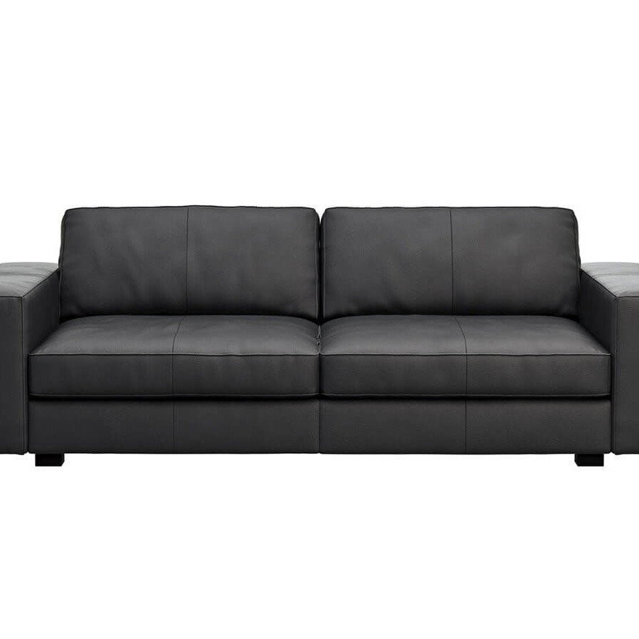 Sofa Aprino 1 - 3,5-Sitzer L, Dickleder, Schwarz, Armlehne Block breit
