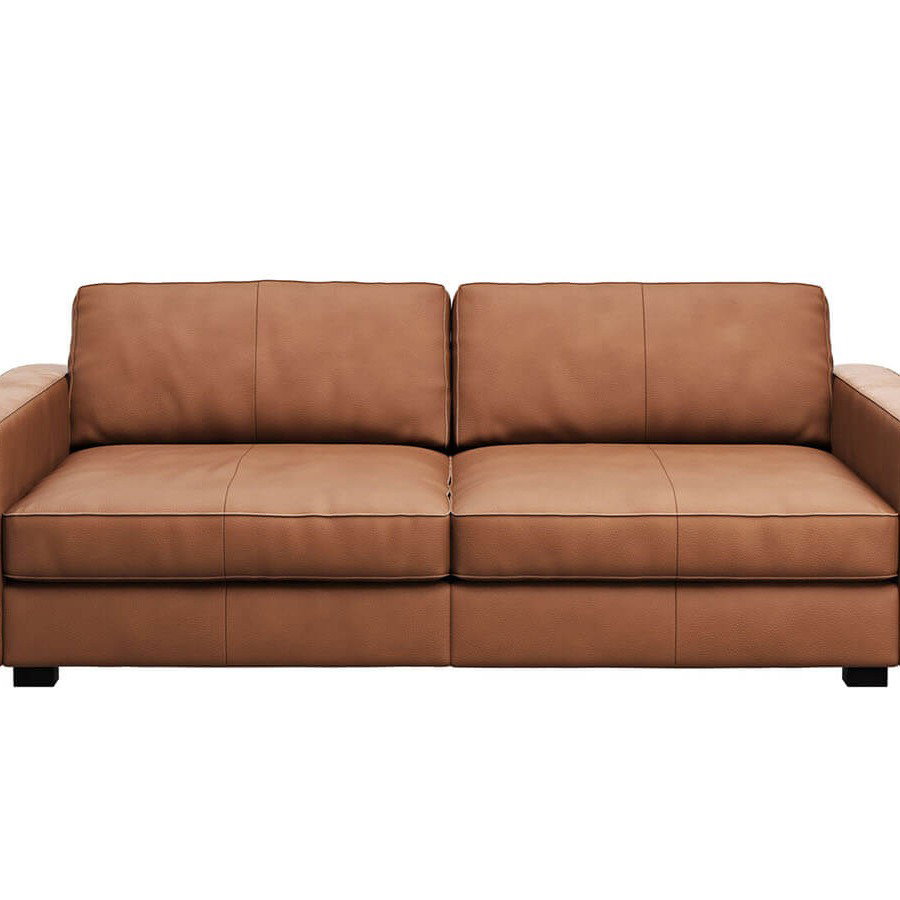 Sofa Aprino 2 - 3,5-Sitzer XXL, Dickleder, Cognac, Armlehne Block schmal