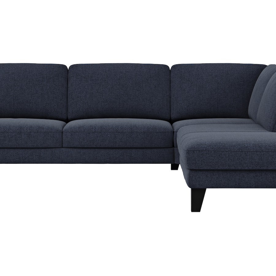 Ecksofa Oviedo - 2,5-Sitzer mit Ecke rechts inkl. Drehsitz, Stoff, Dunkelblau