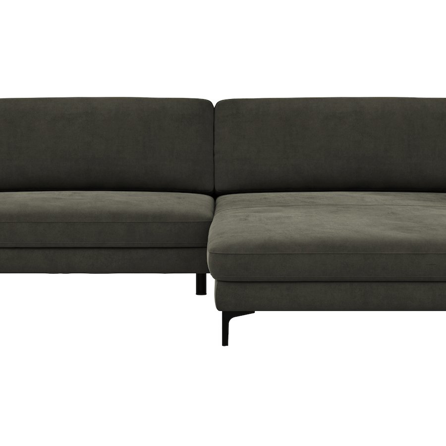 Ecksofa Oviedo - 1,5-Sitzer mit Longchair rechts inkl. Relaxfunktion (motorisch), Stoff, Braungrün von Global Family