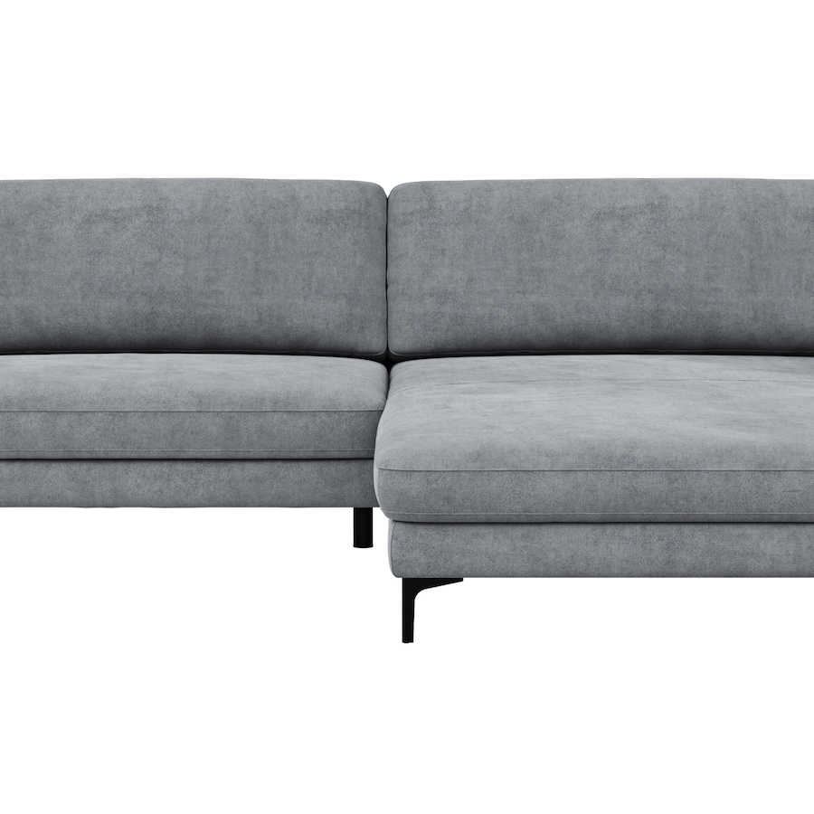 Ecksofa Oviedo - 1,5-Sitzer mit Longchair rechts inkl. Relaxfunktion (motorisch), Stoff, Grau von global Family