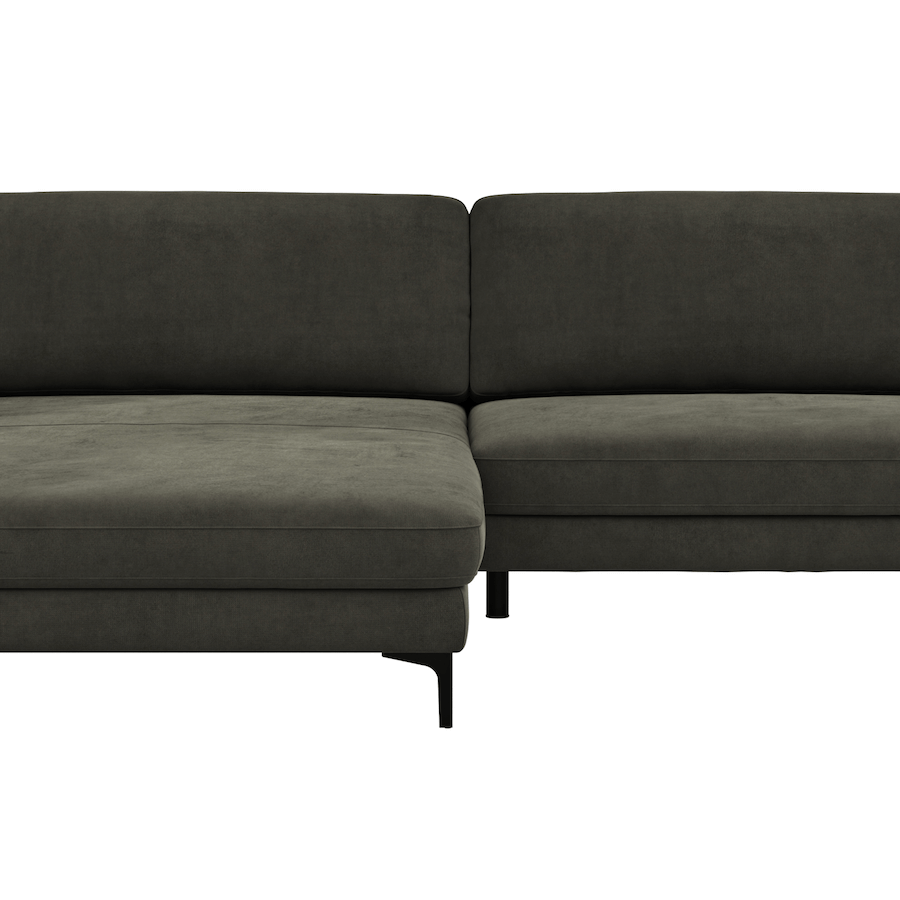 Ecksofa Oviedo - Longchair links mit 1,5-Sitzer inkl. Relaxfunktion (motorisch), Stoff, Braungrün