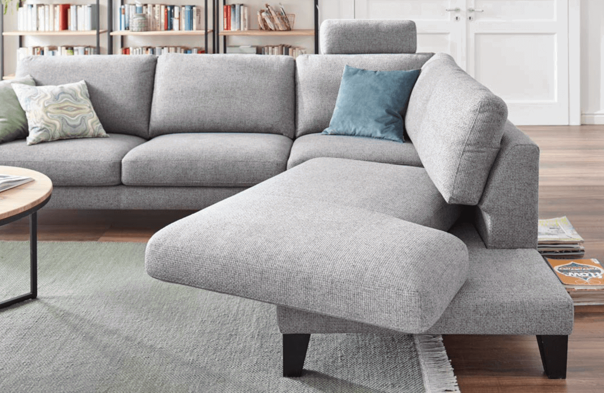 Ecksofa Oviedo - Ecke links mit 2,5-Sitzer inkl. Drehsitz, Stoff, Grau