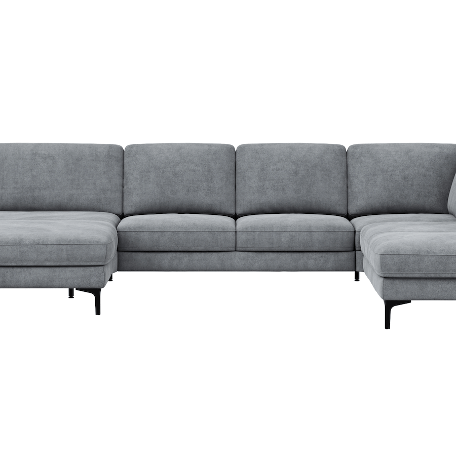 Wohnlandschaft Oviedo - Longchair links mit 2-Sitzer und Ecke rechts, Stoff, Grau