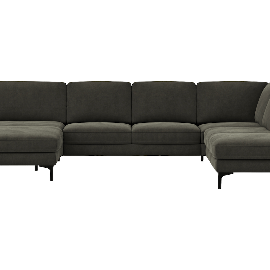 Wohnlandschaft Oviedo - Longchair links mit 2-Sitzer und Ecke rechts, Stoff, Braungrün Global Family