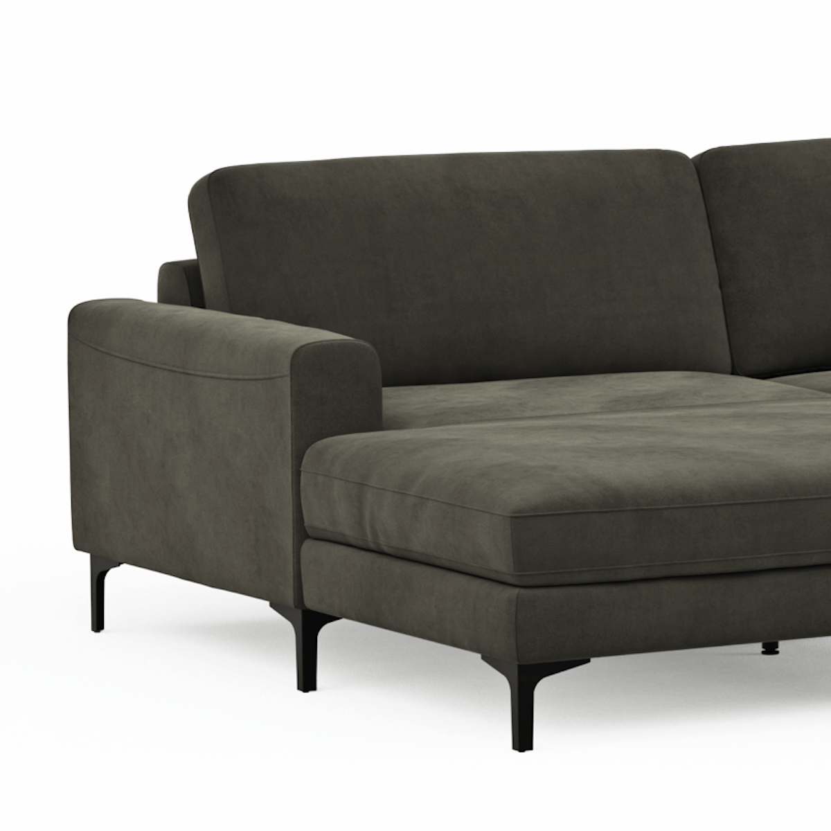 Wohnlandschaft Oviedo - Longchair links mit 2-Sitzer und Ecke rechts, Stoff, Braungrün Global Family