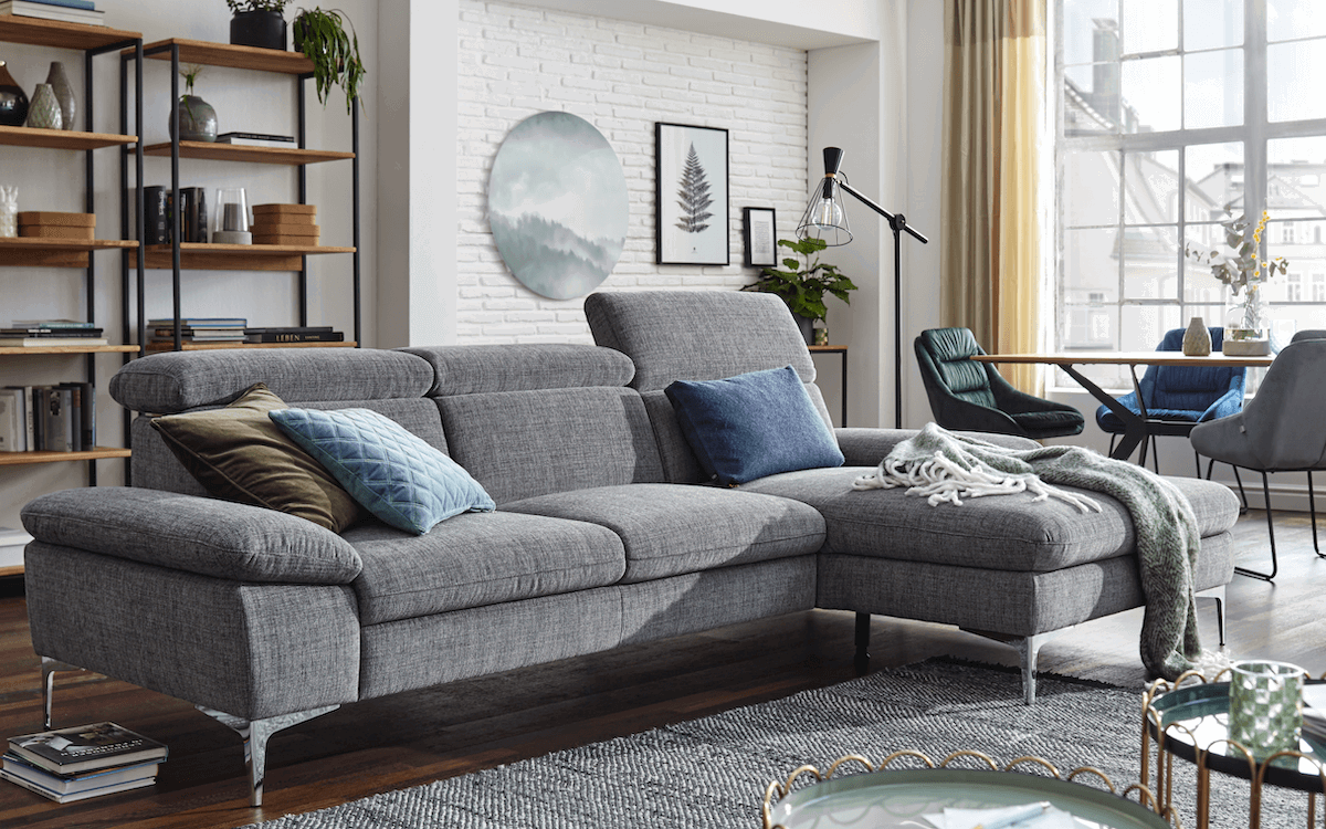 Ecksofa Felipa - 2,5 sitzer, Longchair rechts, Stoff, grau