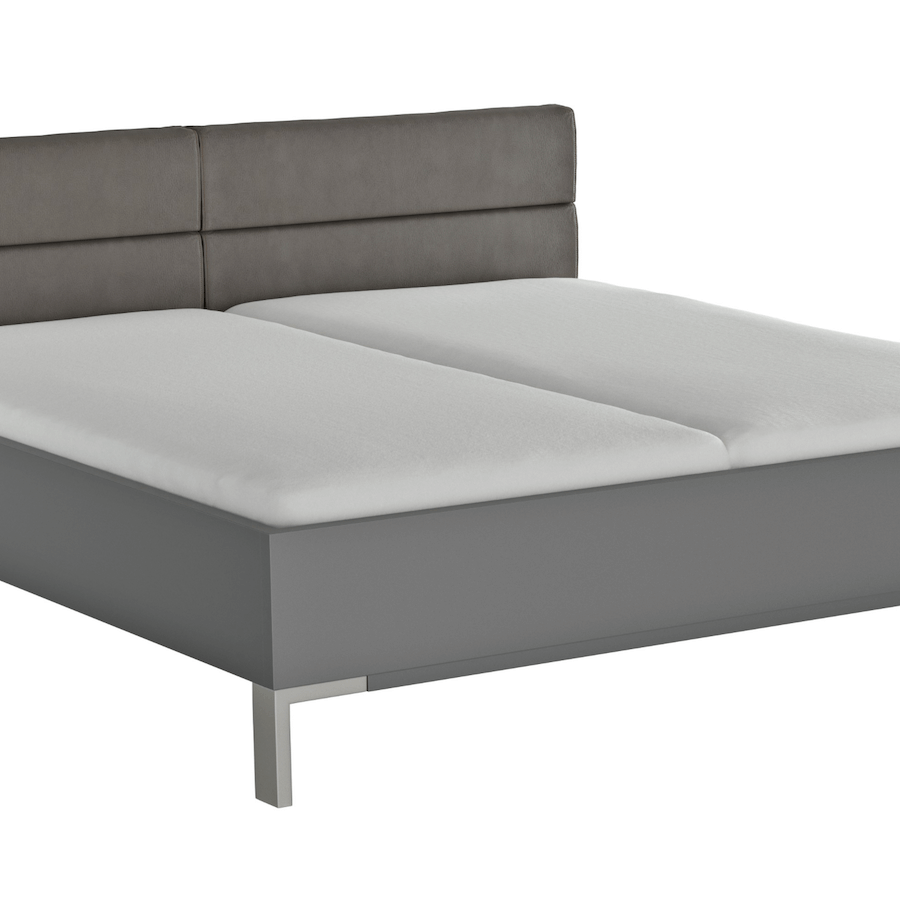 Bett Viana - Liegefläche ca. 200x200 cm, Holzwerkstoff Taupe, Kunstleder Anthrazit