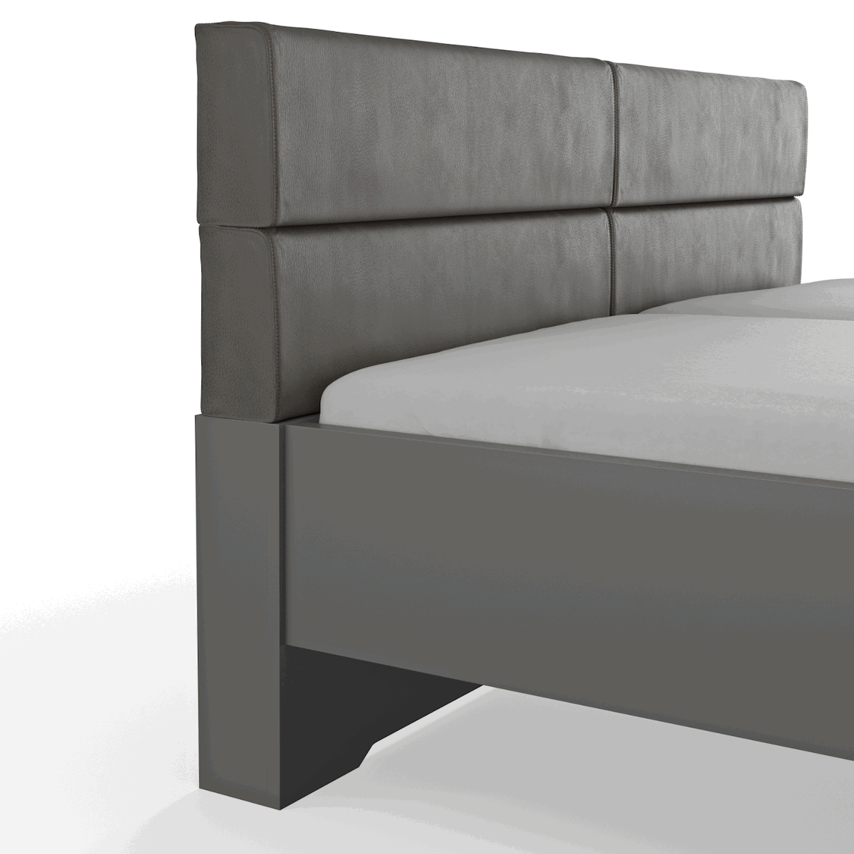 Bett Viana - Liegefläche ca. 200x200 cm, Holzwerkstoff Taupe, Kunstleder Anthrazit