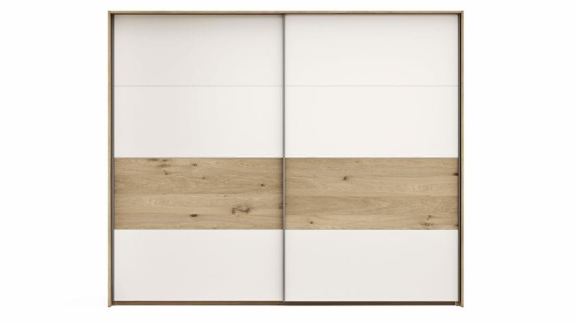 Schwebetürenschrank Viana - B ca. 248 cm, Furnier, Balkeneiche, Weiß