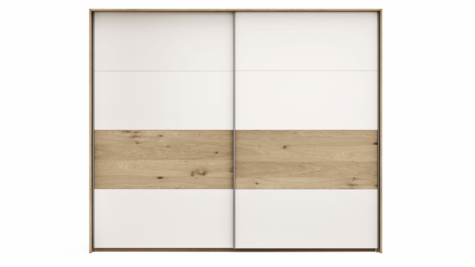 Schwebetürenschrank Viana - B ca. 248 cm, Furnier, Balkeneiche, Weiß