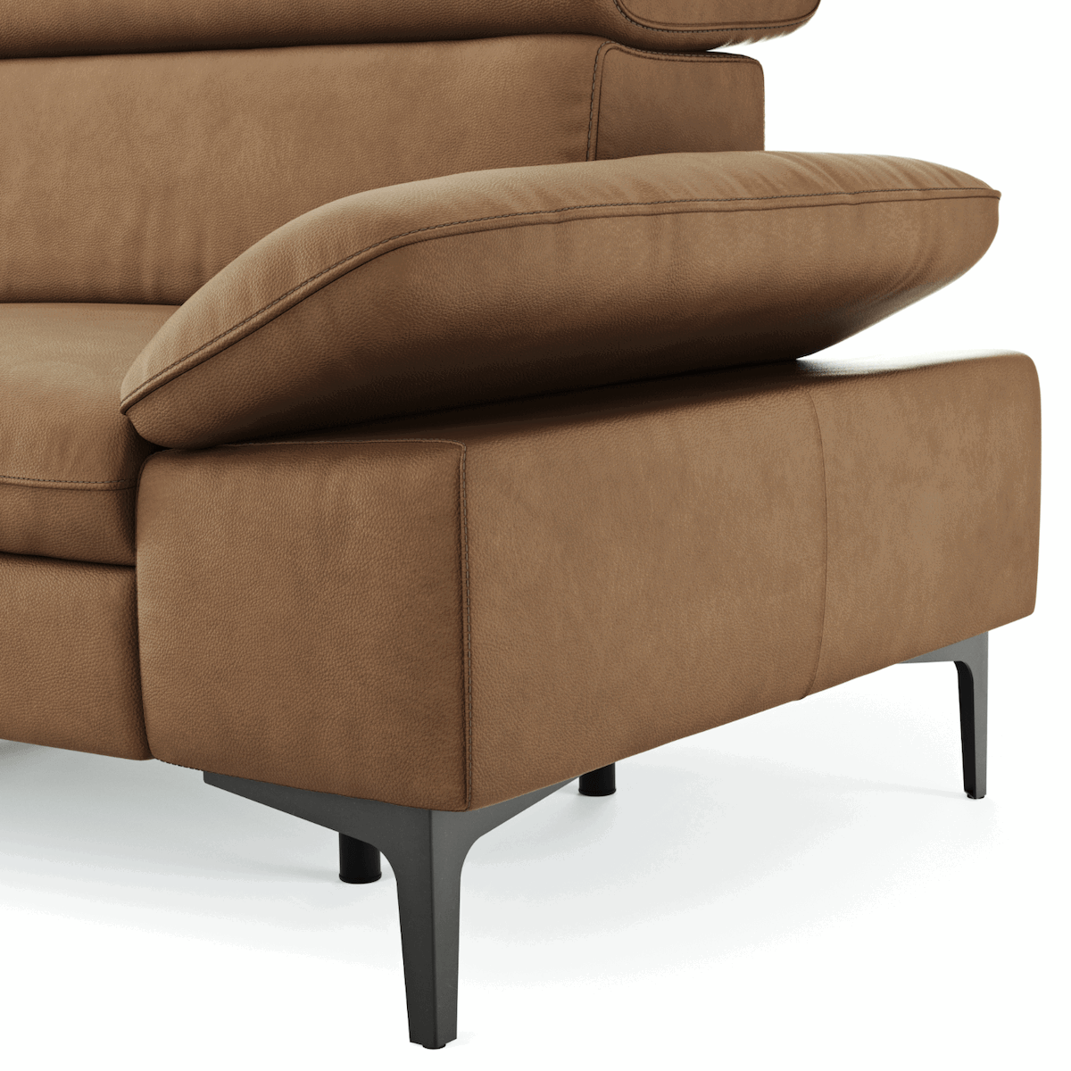 Cognac-Braunes Ecksofa Felipa mit Lederbezug und Zusatzfunktionen von Global Family