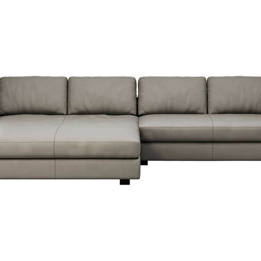Ecksofa Aprino 1 - Longchair links mit 2,5-Sitzer, Leder, Grau