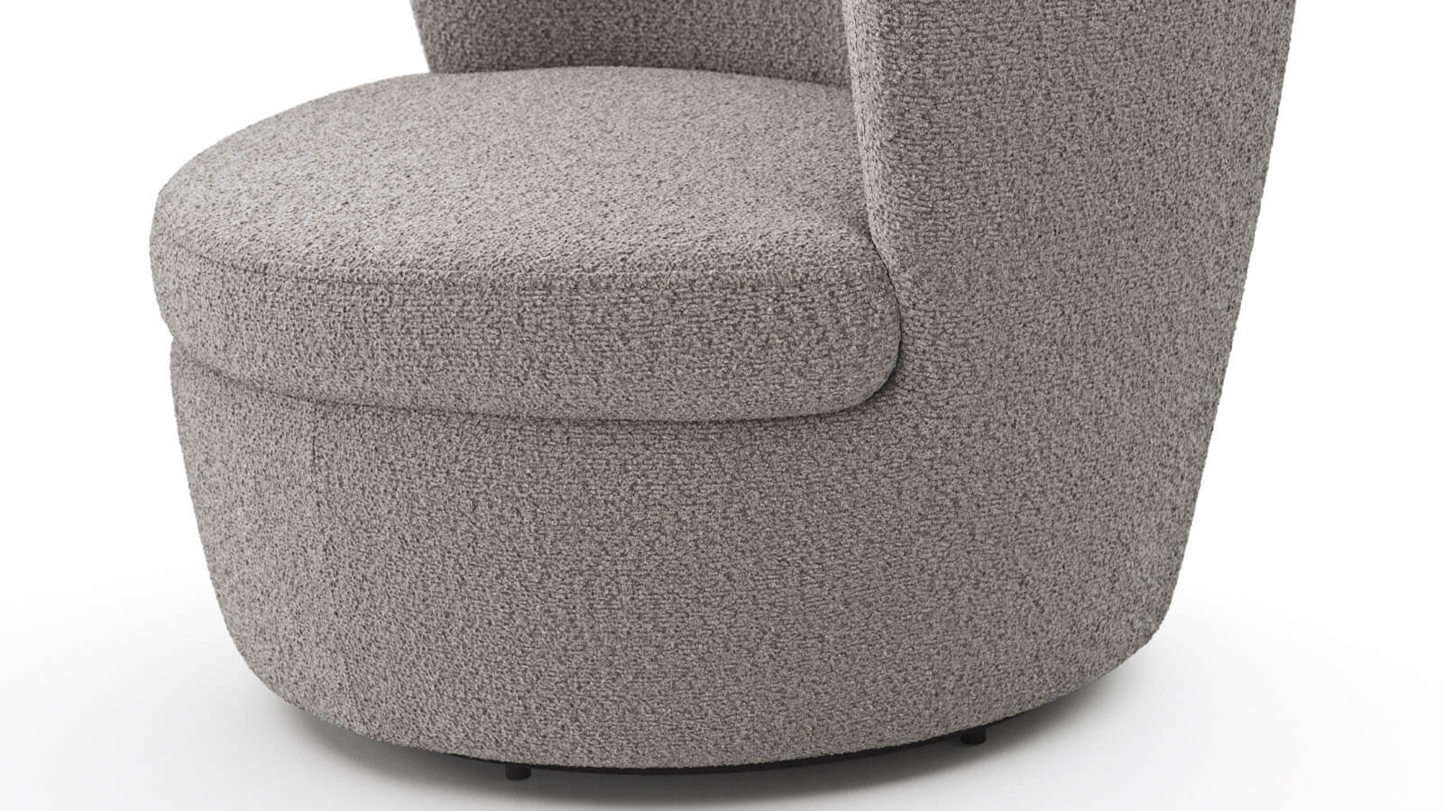 Moderner Cativa Sessel in Graubeige mit weich gepolsterter Sitzfläche, abgerundeter Rückenlehne und schwarzem Drehgestell