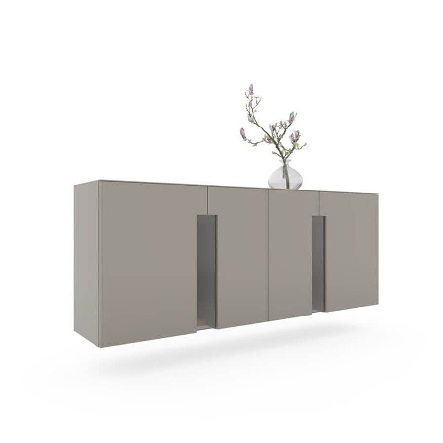 Sideboard 3900 - Hängend inklusive Beleuchtung, Lack matt, Hellgrau