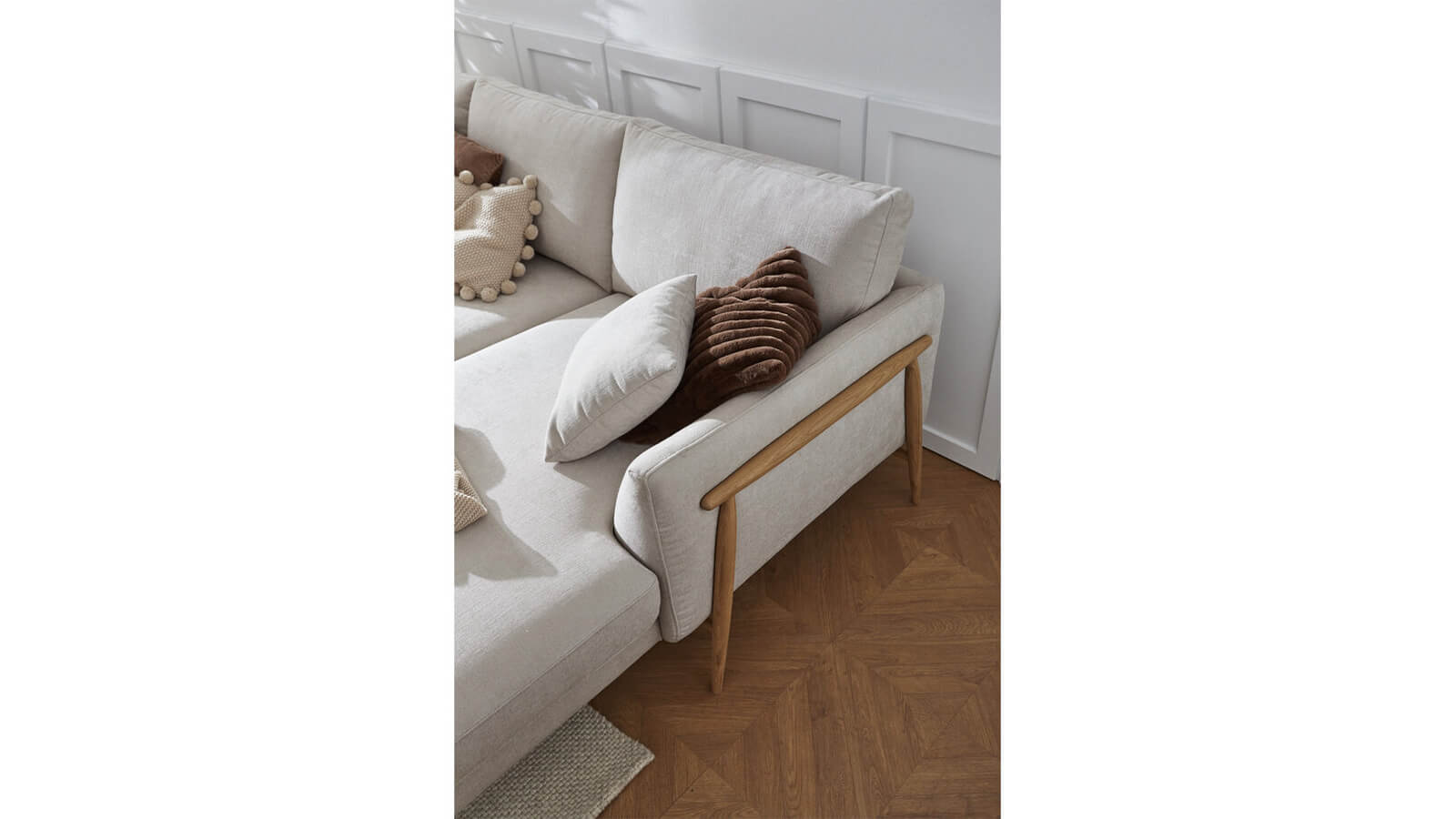 Ecksofa Sutton - 2-Sitzer mit Longchair rechts, Stoff, Beige – Bild 2