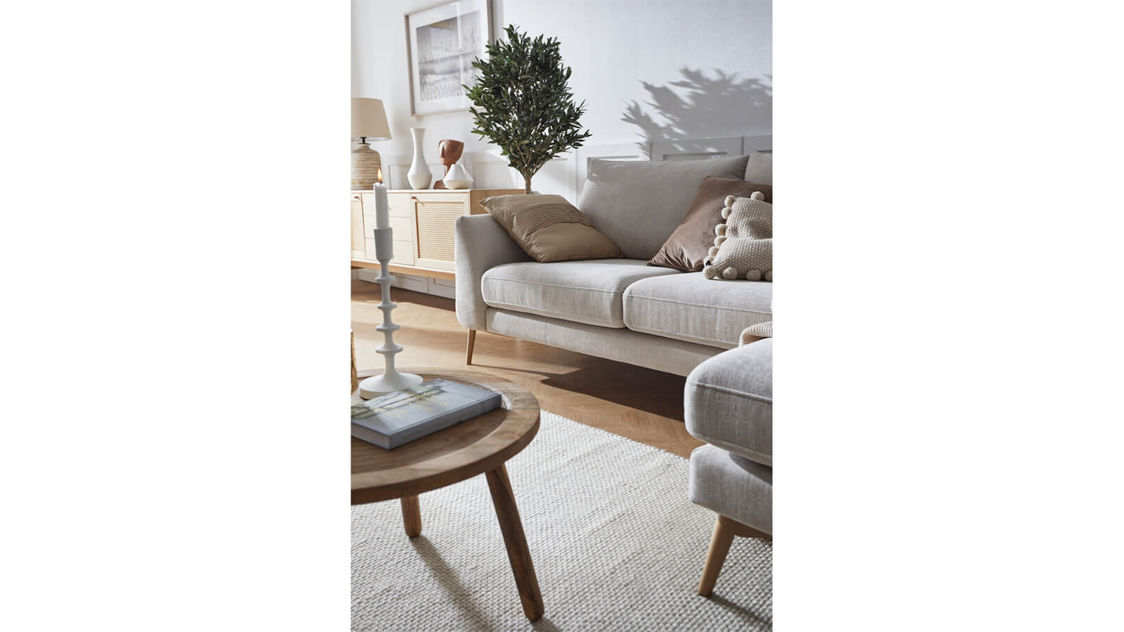 Ecksofa Sutton - 2-Sitzer mit Longchair rechts, Stoff, Beige – Bild 5