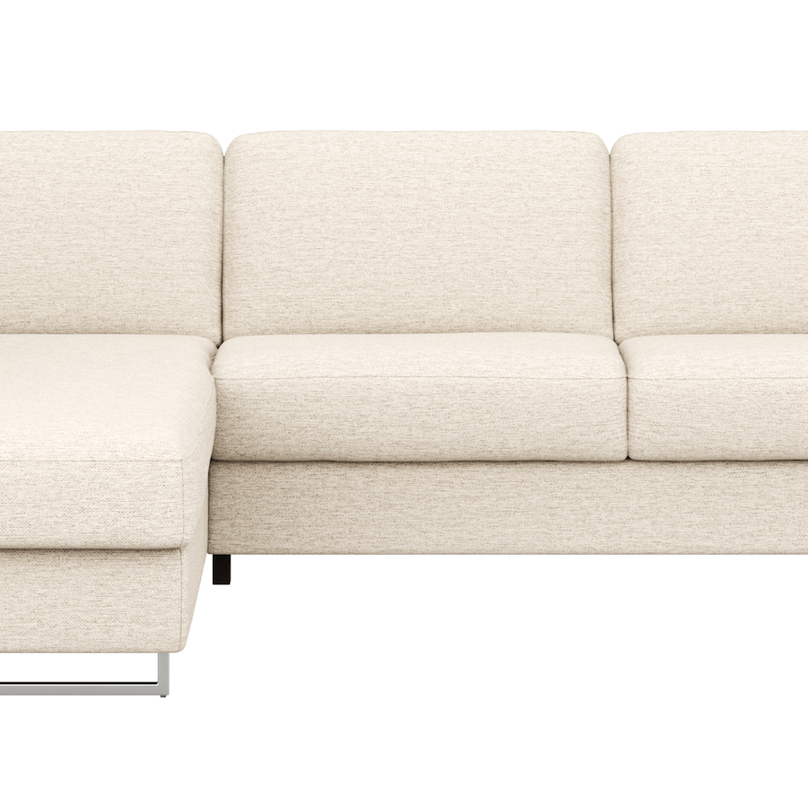 Ecksofa Nuoro - Longchair links mit 2-Sitzer inkl. Schlaffunktion und Bettkasten, Stoff, Beige