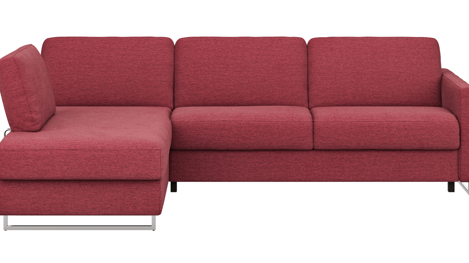 Ecksofa Nuoro - Longchair links mit 2-Sitzer inkl. Schlaffunktion und Bettkasten, Stoff, Rubin