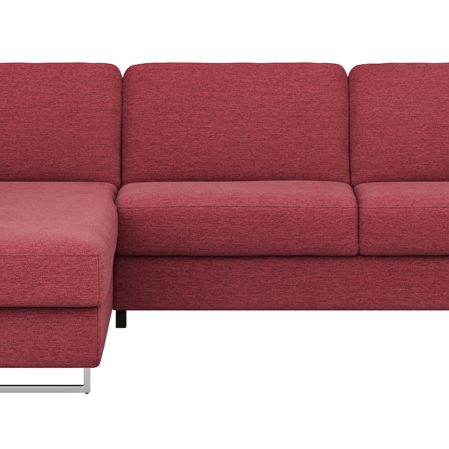 Ecksofa Nuoro - Longchair links mit 2-Sitzer inkl. Schlaffunktion und Bettkasten, Stoff, Rubin