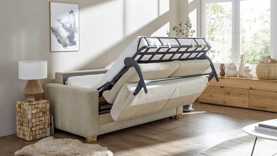 Sofa Lakeville - 2-Sitzer inkl. Schlaffunktion, Gestell Schwarz, Stoff, in verschiedenen Farben