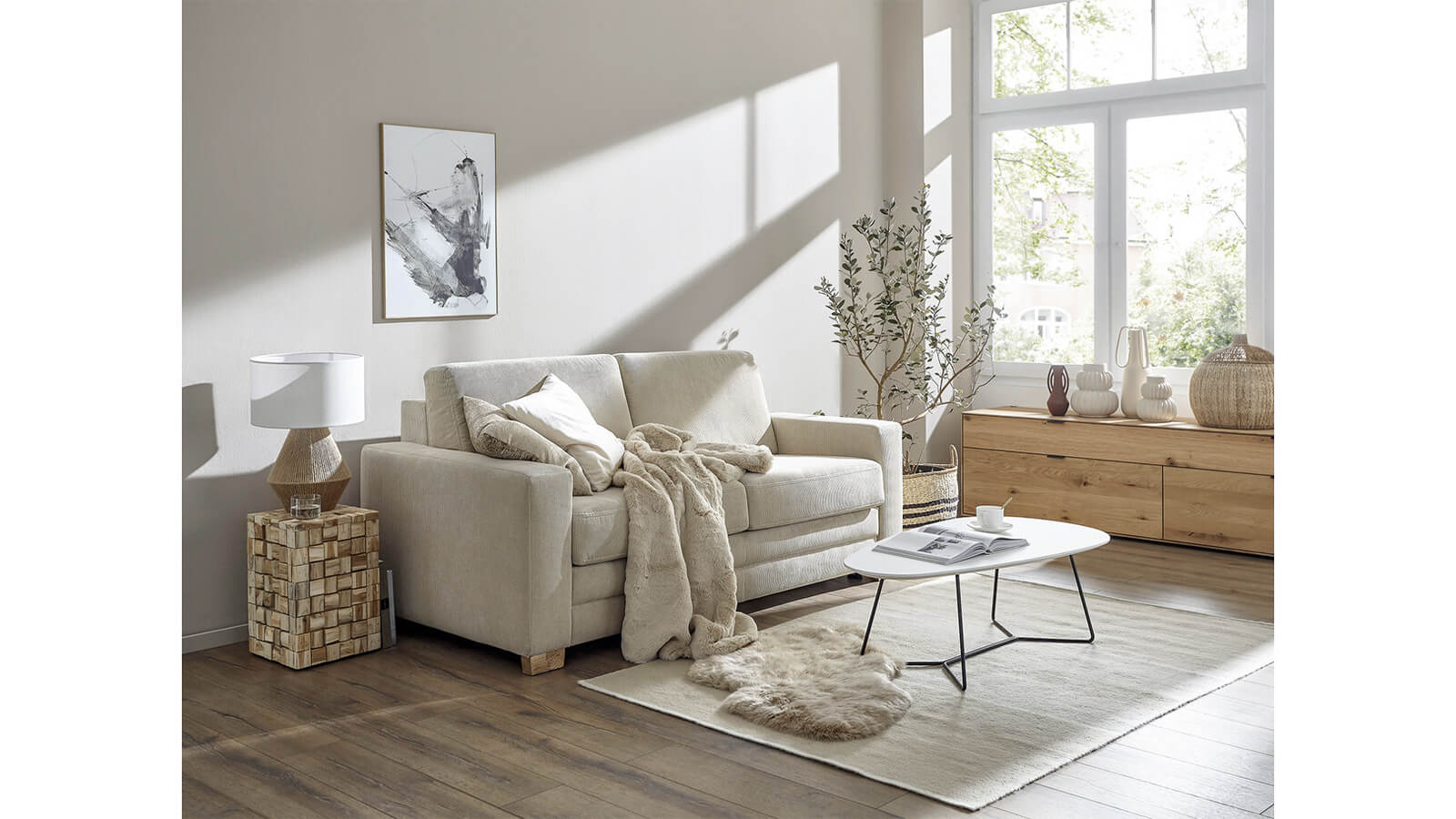 Cord-Sofa in beige