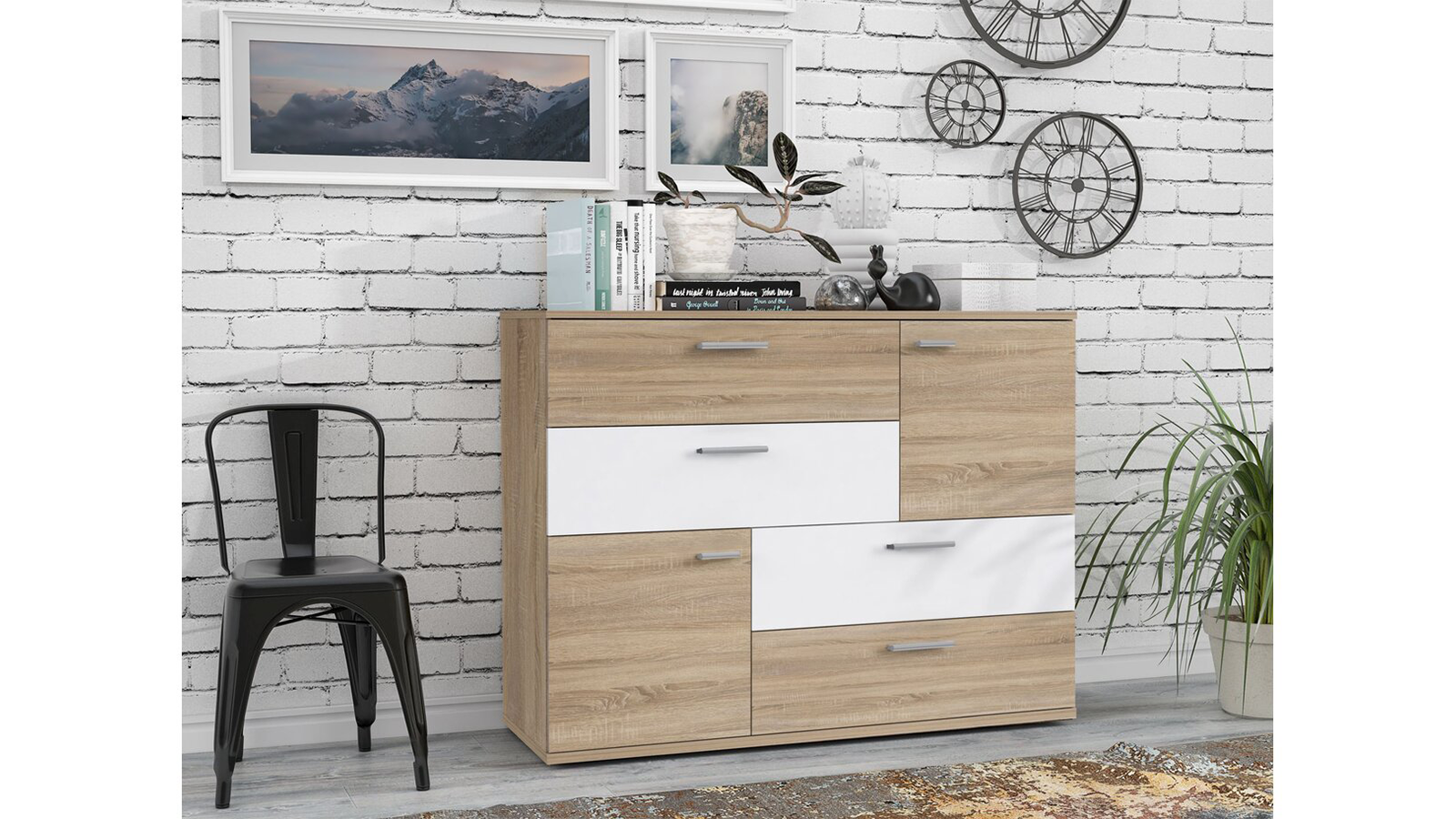 Kommode FADIA - Sonoma Eiche Dekor, Weiß – Bild 4