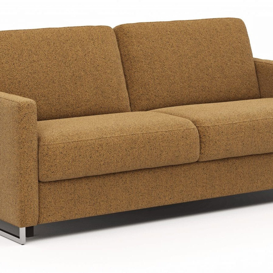Sofa Nuoro - 2,5-Sitzer inkl. Schlaffunktion, Armlehne mit Kufe, Stoff, Cognac